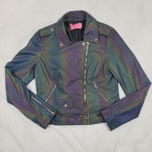 Rare Azalea Wang Astro-Gemini Iridescent Holographic Women's Biker Jacket